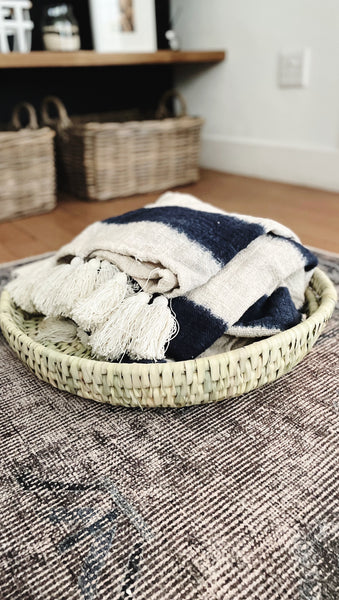 Oversized Hand Woven Grass Round Basket